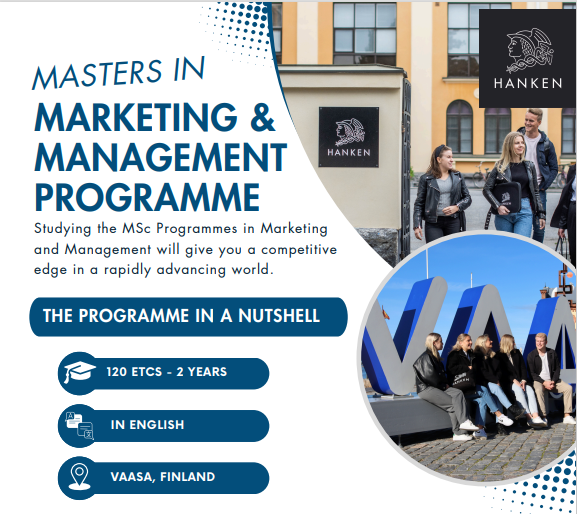 Hanken presents their Master’s program in Marketing & Management on October 29th at 2:30 PM